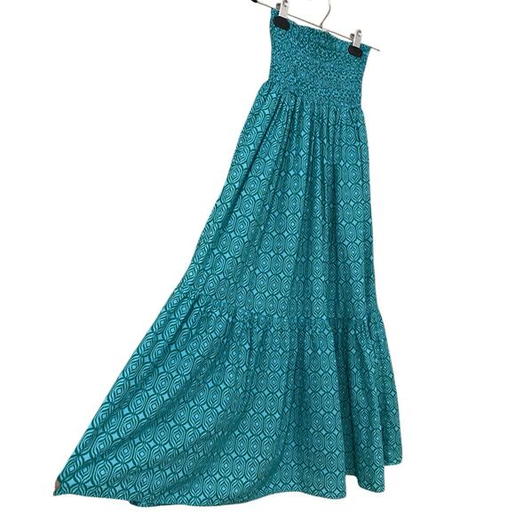 Zara Matching Set Maxi Skirt Crop Blouse XS Blue Green Print Dress 100% Cotton - Picture 10 of 16